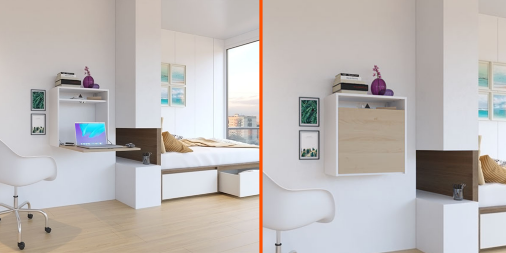 Mobilier accroché au mur qui s'ouvre et se ferme