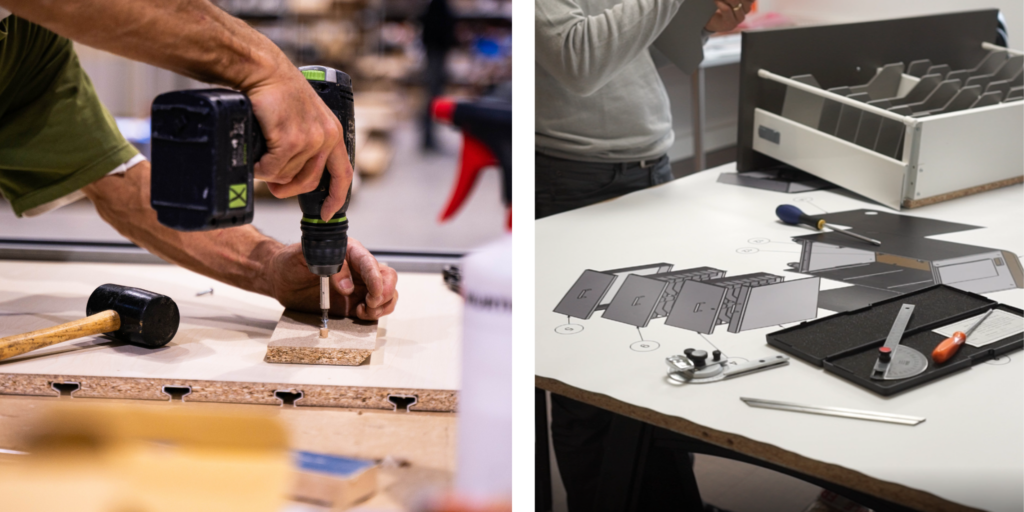 Fabrication de mobiliers sur-mesure aux Ateliers de Chevreuse.